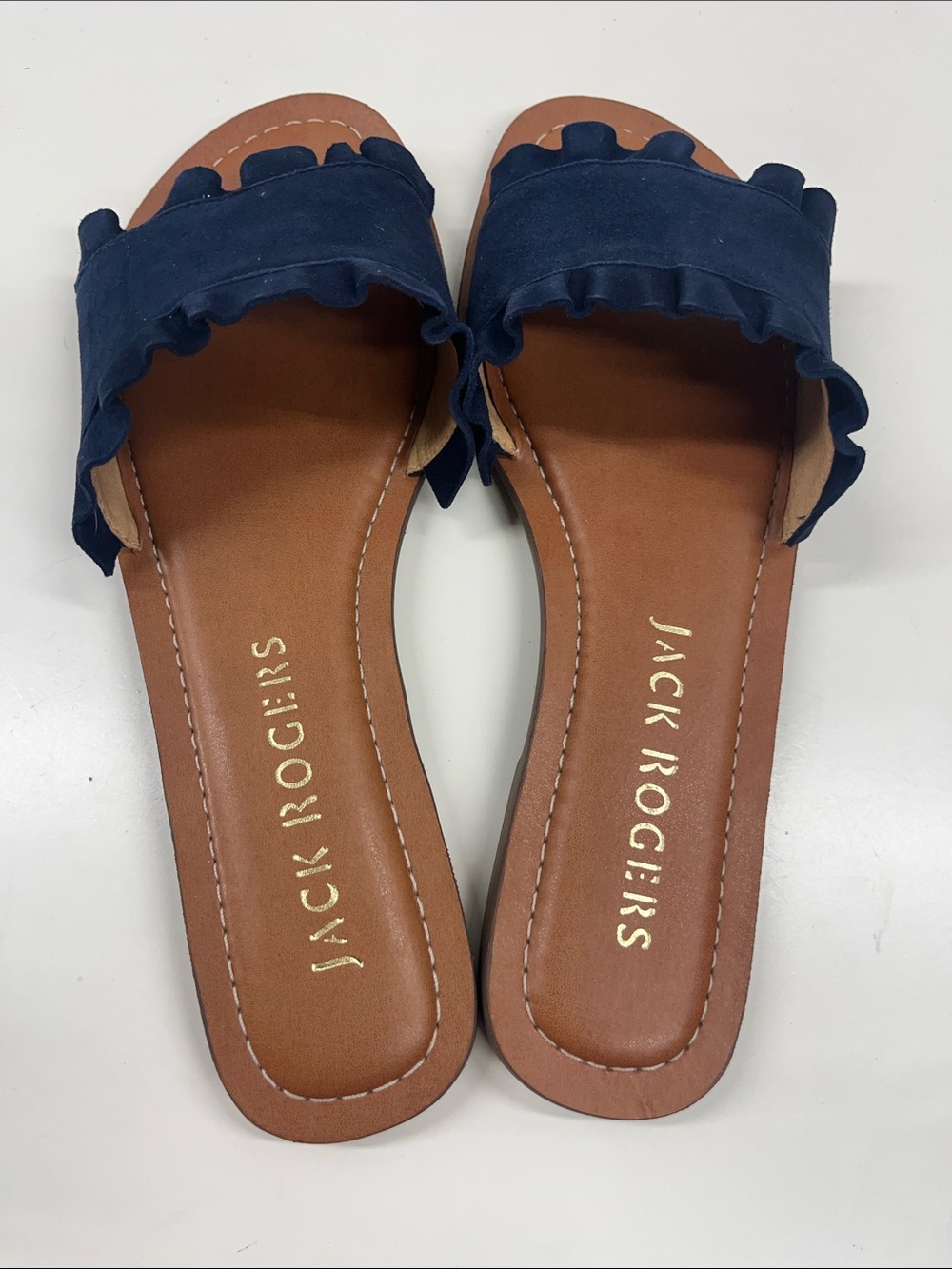 New Jack Rogers Rosie Ruffle Slide Navy Blue Sandals Size 7.5 - Picture 3 of 6
